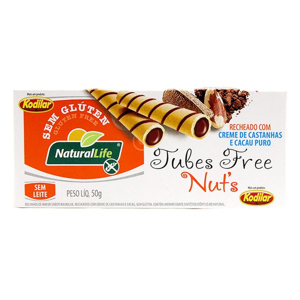 Biscoito Tubes de Creme de Castanha e Cacau Sem Glúten Natural Life 50g