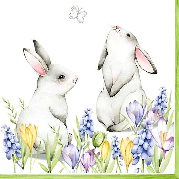 Guardanapo de Papel Páscoa com Coelhos e Flores Ti-flair 33x33cm