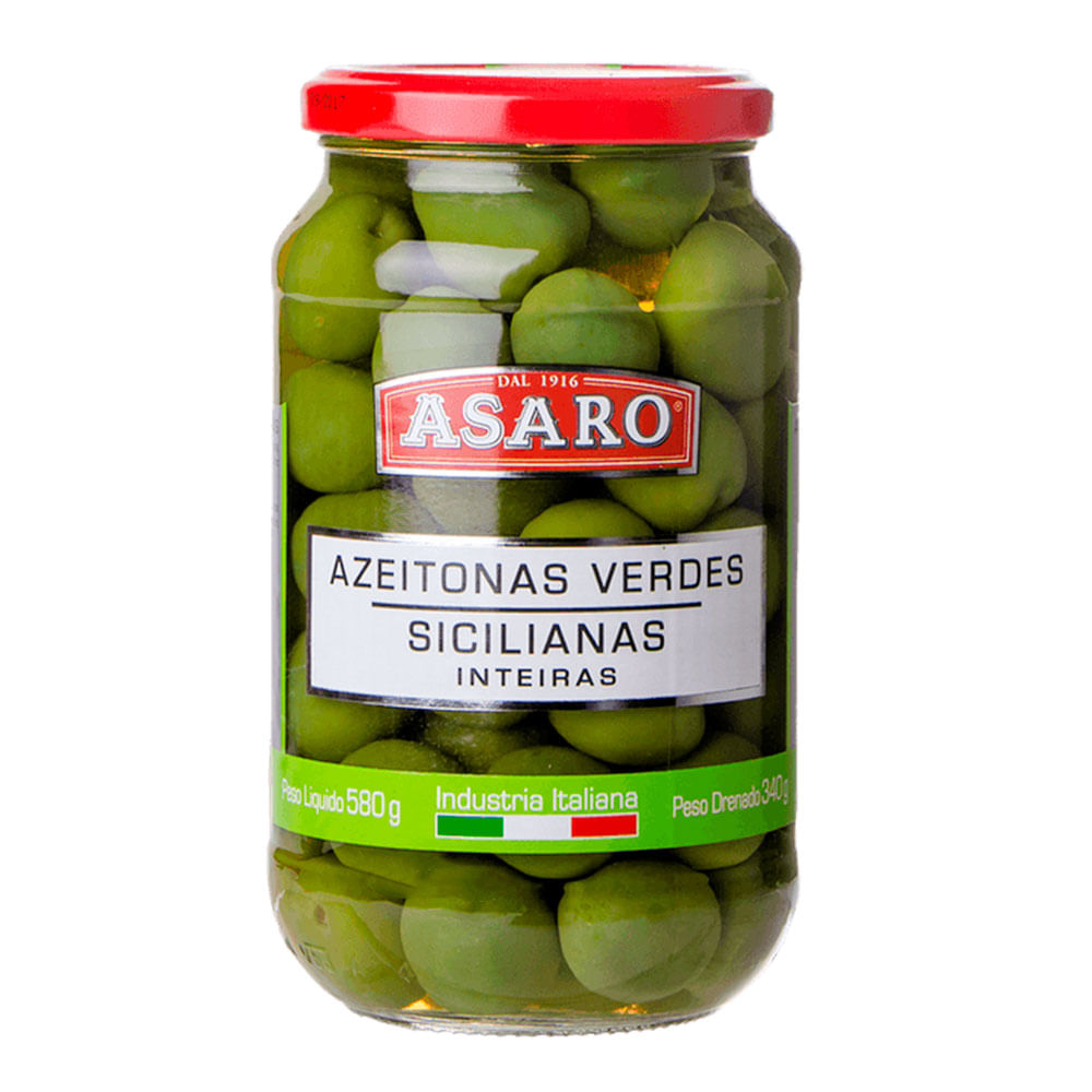 Azeitonas Verdes Sicilianas Inteiras Asaro 340g