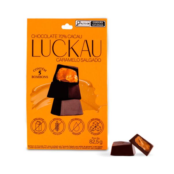 Bombom de Chocolate 70% Cacau com Caramelo Salgado Luckau 82,5g
