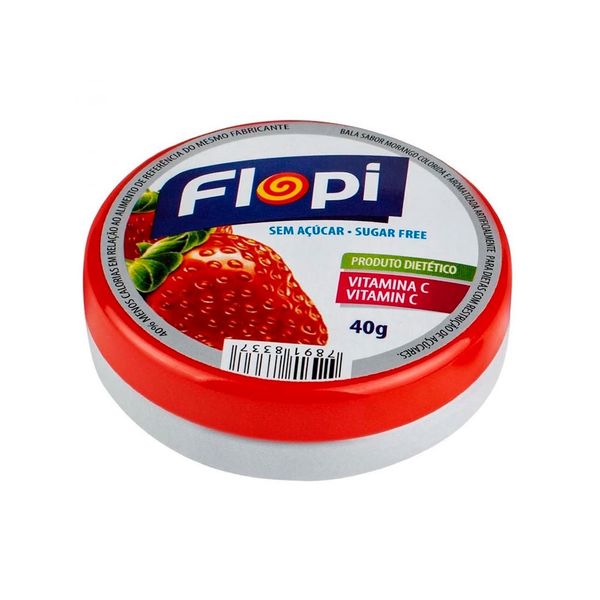 Bala de Morango Sem Açúcar Flopi Florestal 40g