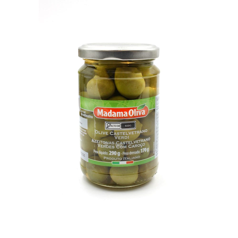 Azeitonas Castel Vetrano Verdes com Caroço Madama Oliva 290g