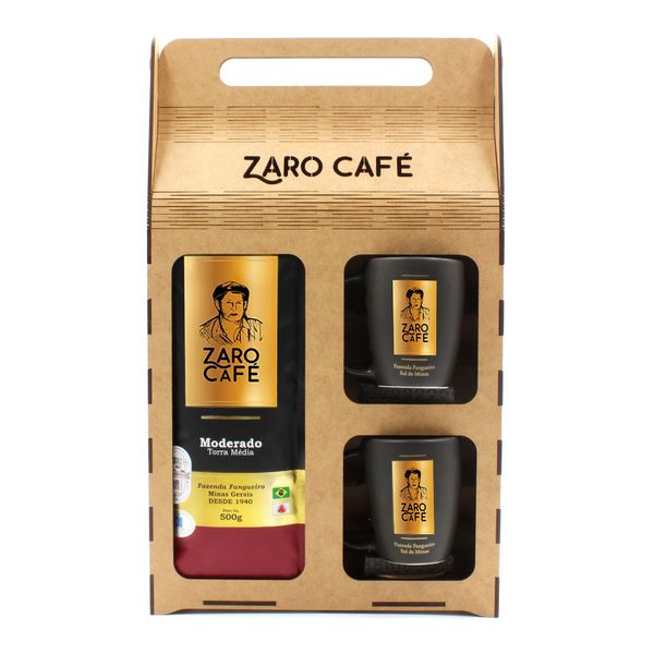 Kit Café Moderado Torrado e Moído com Xícaras Zaro Café - 3 Itens