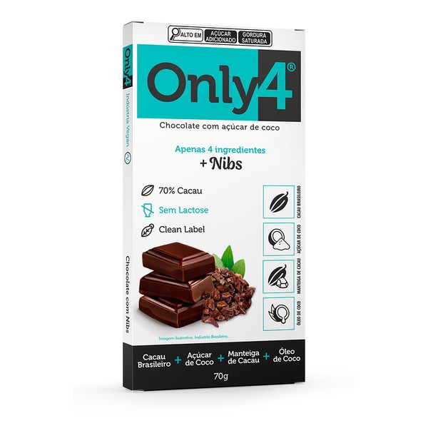 Chocolate Vegano Nibs de Cacau Only4 - 70g