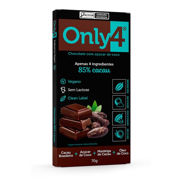 Chocolate 85% Cacau Com Açúcar de Coco Only 4 - 70g