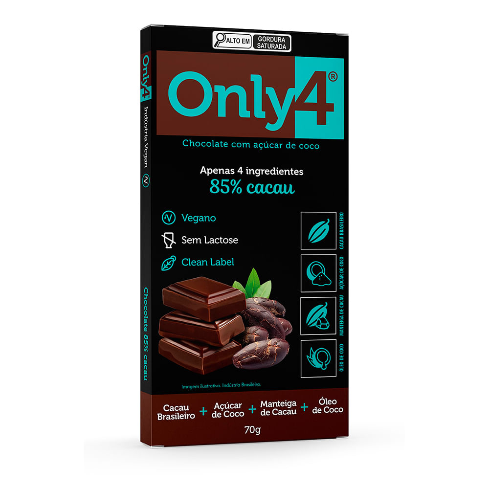 Chocolate 85% Cacau Com Açúcar de Coco Only 4 - 70g