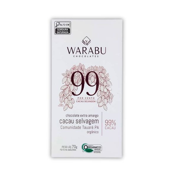 Chocolate Organico 99% Cacau Selvagem Extra Amargo Warabu 70g
