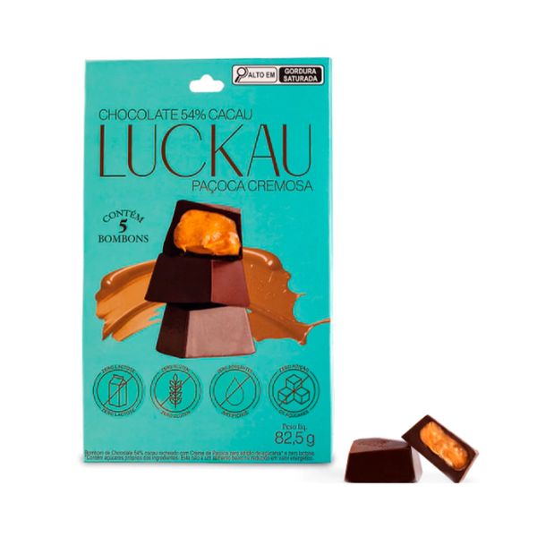 Chocolate 54% Cacau com Paçoca Cremosa Luckau 82,5g