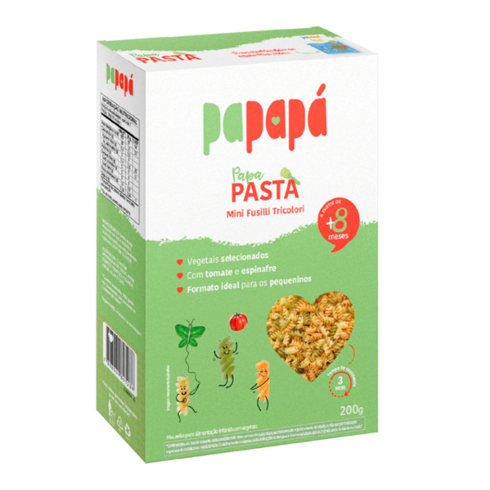 Macarrão Infantil Mini Fusilli Tricolori com Tomate e Espinafre Papapá 200g