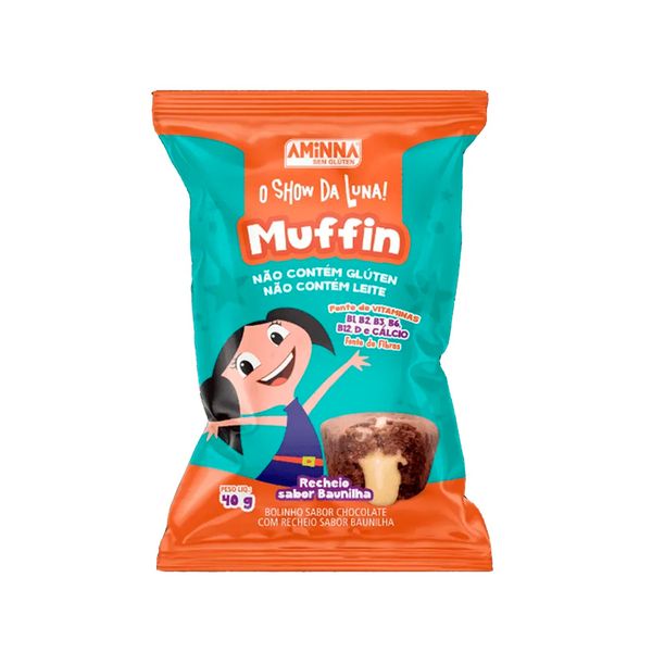 Muffin de Chocolate com Recheio de Baunilha Sem Glúten Aminna 40g