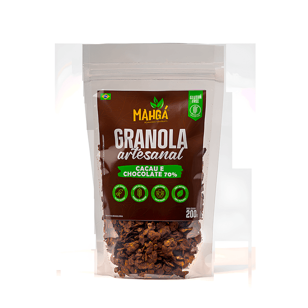 Granola Mahgá Sem Glúten Sabor Cacau e Chocolate 70% - 200g