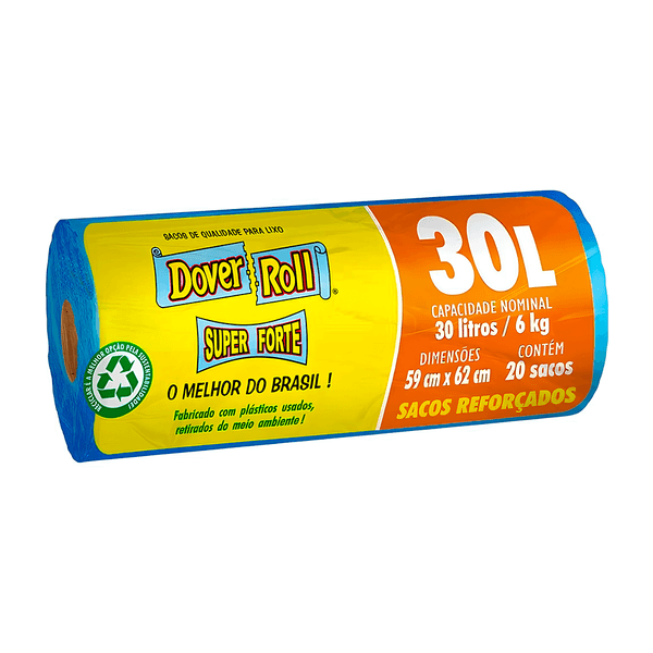 Saco de Lixo Super Forte Azul 20 Unidades Dover Roll - 30 Litros